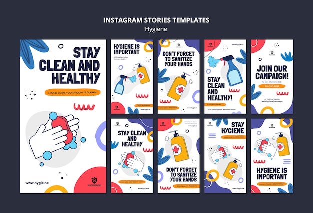 Plantilla de historias de instagram de higiene de diseño plano