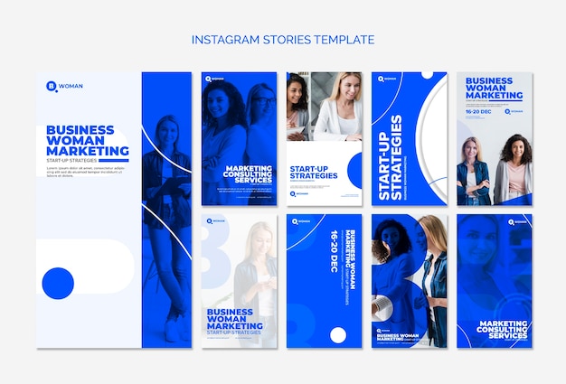 PSD gratuito plantilla de historias de instagram con mujer de negocios