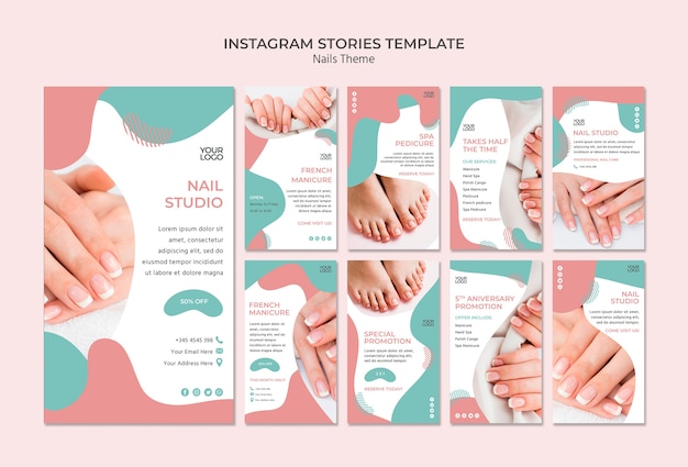 PSD gratuito plantilla de historias de instagram de nail studio