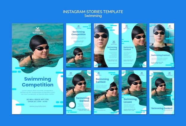 PSD gratuito plantilla de historias de instagram de natación