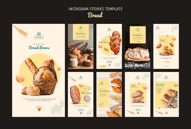 PSD gratuito plantilla de historias de instagram de panadería