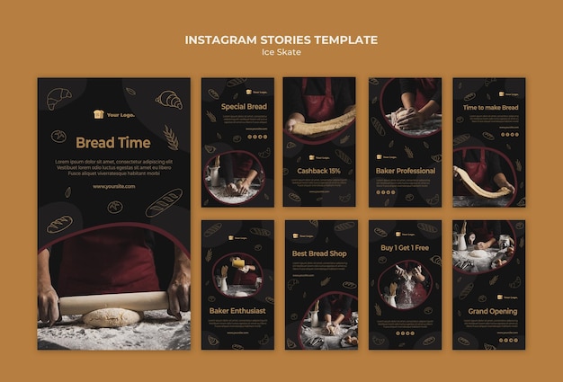 PSD gratuito plantilla de historias de instagram de panadero