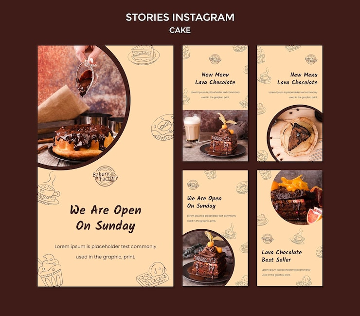 PSD gratuito plantilla de historias de instagram de pastelería de gran inauguración