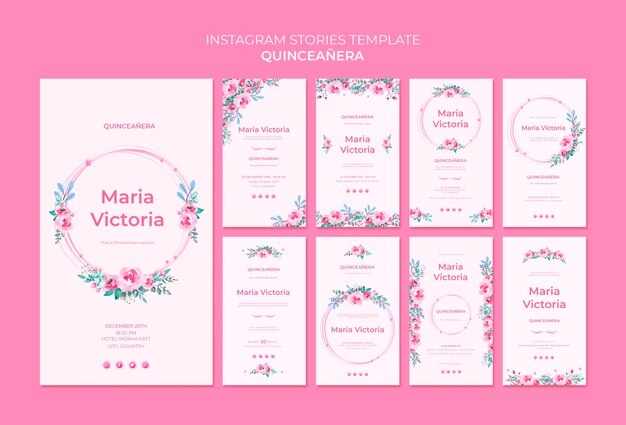 Plantilla de historias de instagram de quinceañera