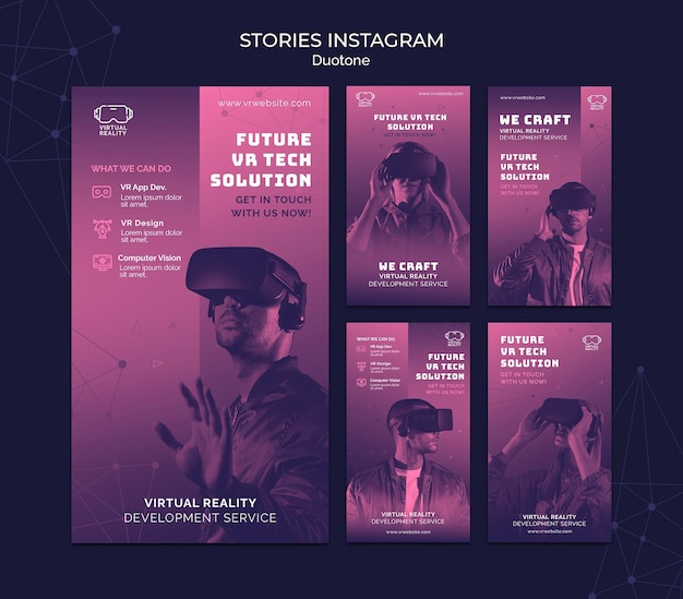 Plantilla de historias de instagram de realidad virtual en duotono