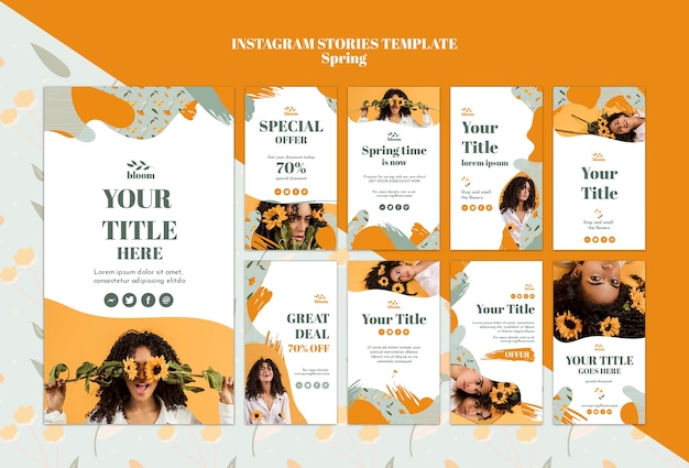 PSD gratuito plantilla de historias de instagram con rebajas de primavera