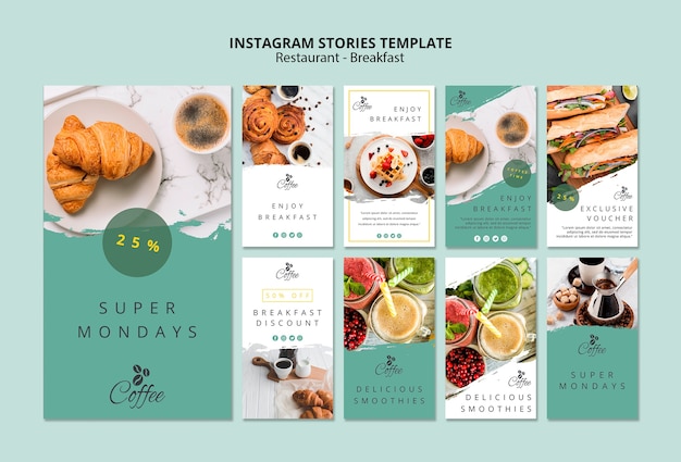 PSD gratuito plantilla de historias de instagram de restaurante de desayuno