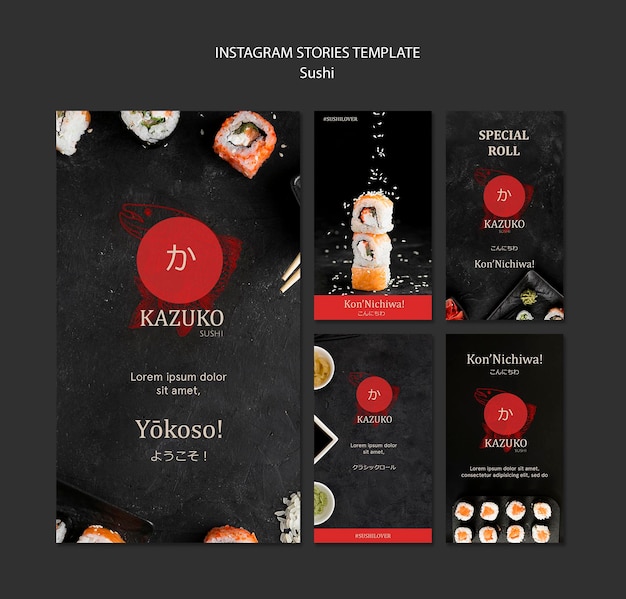 Plantilla de historias de instagram de restaurante de sushi