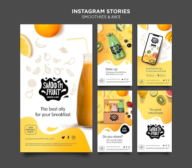 Plantilla de historias de instagram de smoothie bar