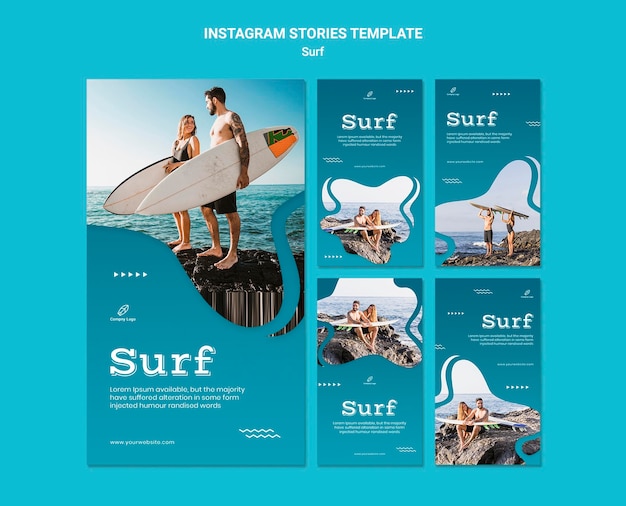 PSD gratuito plantilla de historias de instagram de surf y relax