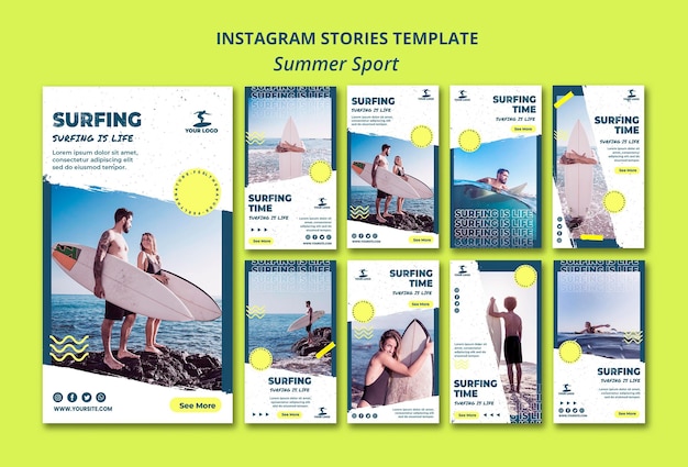 PSD gratuito plantilla de historias de instagram de surf de verano