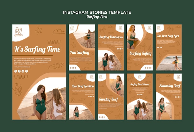 PSD gratuito plantilla de historias de instagram de surf