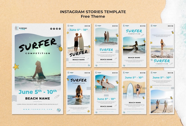 Plantilla de historias de instagram de surfista