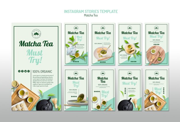 Plantilla de historias de instagram de té matcha