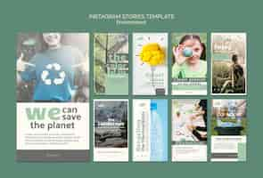 PSD gratuito plantilla de historias de instagram con tema ambiental