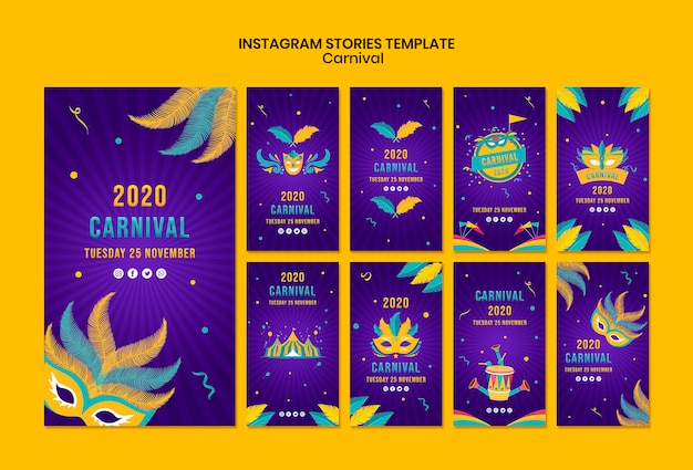 PSD gratuito plantilla de historias de instagram con tema de carnaval