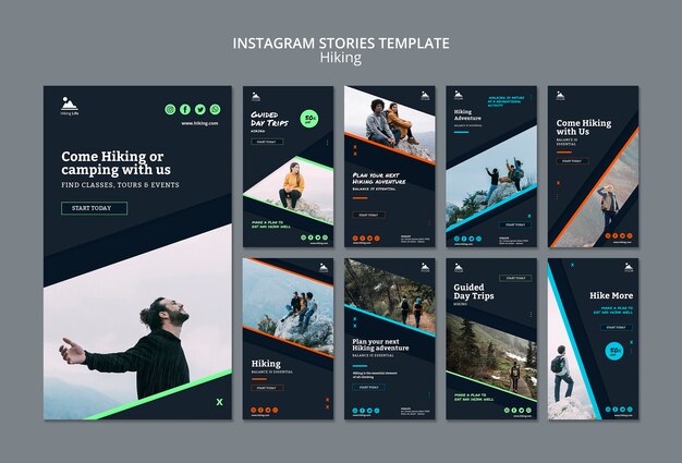Plantilla de historias de Instagram con tema de senderismo