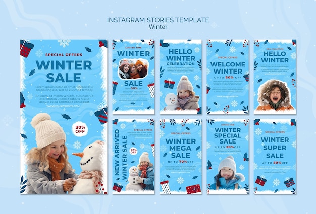 Plantilla de historias de instagram de temporada de invierno