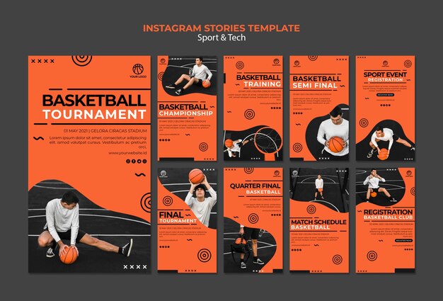 Plantilla de historias de instagram de torneos de baloncesto