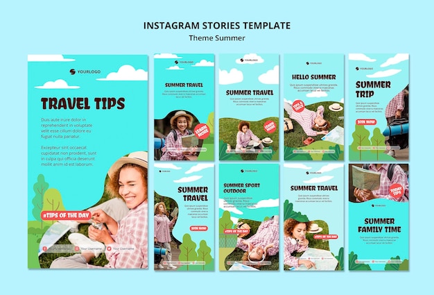 PSD gratuito plantilla de historias de instagram de viajes de verano