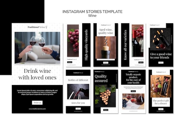 PSD gratuito plantilla de historias de instagram de vino