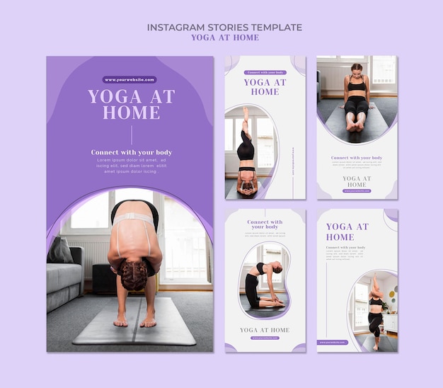 PSD gratuito plantilla de historias de instagram de yoga en casa