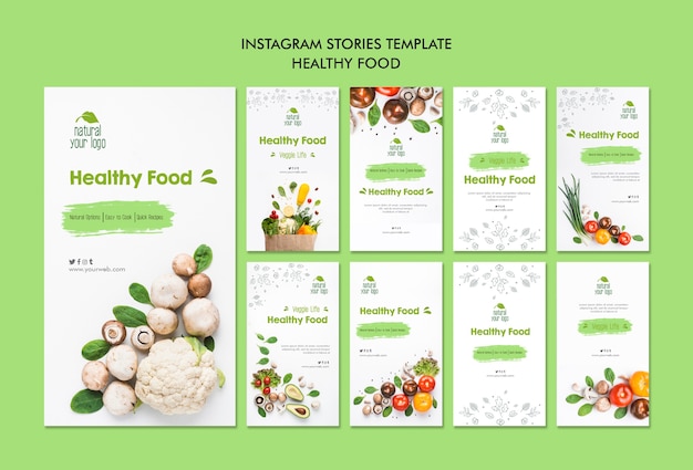 PSD gratuito plantilla de historias de isntagram de alimentos saludables