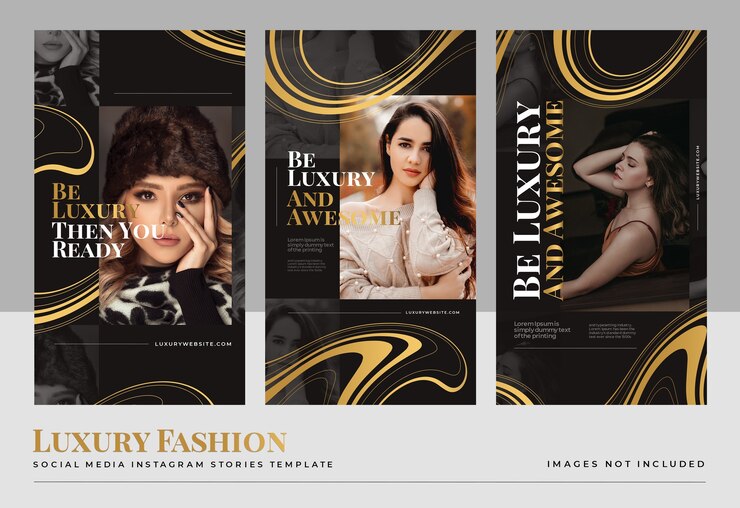 PSD gratuito plantilla de historias de redes sociales de moda de oro de lujo