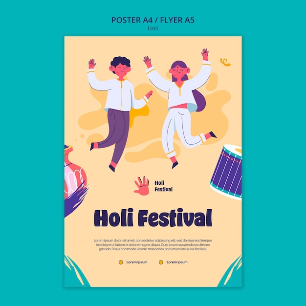 Plantilla holi de diseño plano