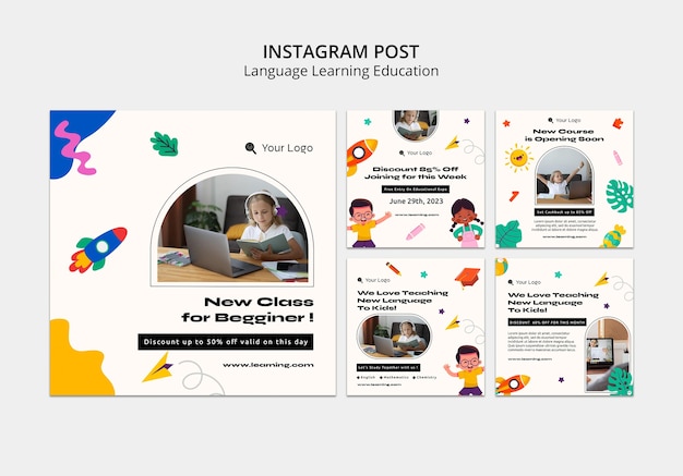 Plantilla de idioma de aprendizaje de diseño plano