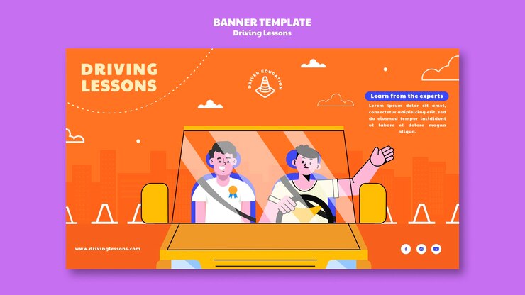PSD gratuito plantilla ilustrada de banner de autoescuela