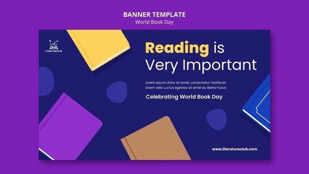 Plantilla ilustrada de banner del día mundial del libro