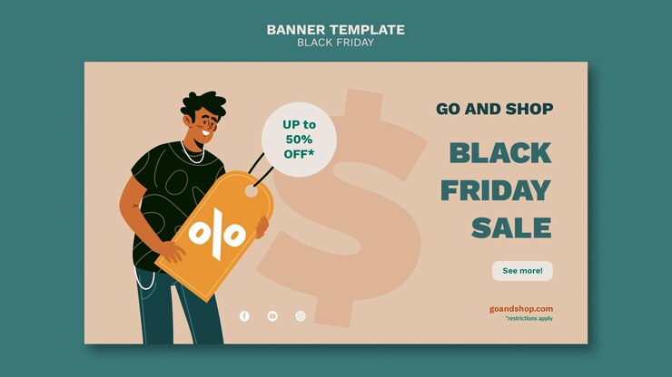 PSD gratuito plantilla ilustrada de banner horizontal de viernes negro