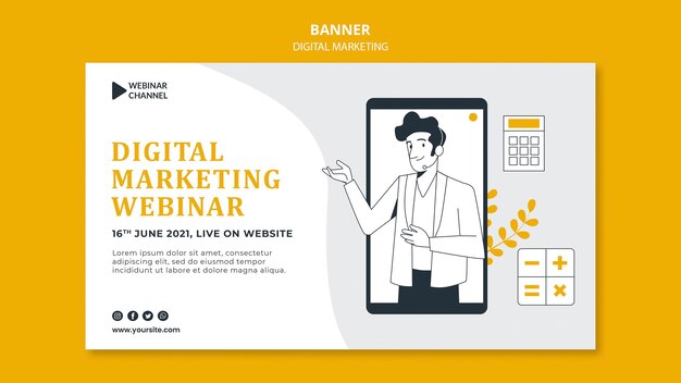 Plantilla ilustrada de banner de marketing digital