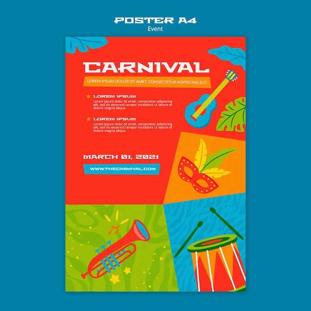 PSD gratuito plantilla ilustrada de cartel de carnaval