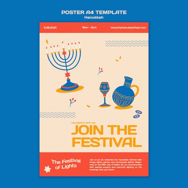 PSD gratuito plantilla ilustrada de impresión de hanukkah