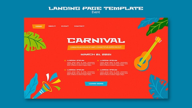 PSD gratuito plantilla ilustrada de página de destino de carnaval