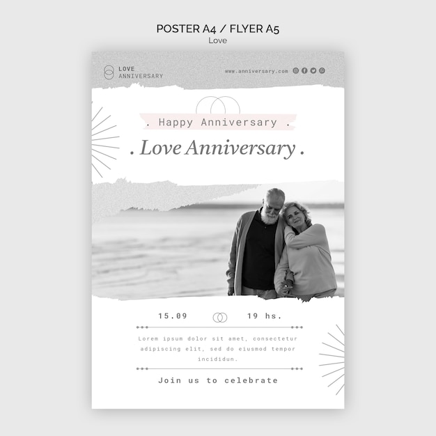 PSD gratuito plantilla de impresión de aniversario de pareja