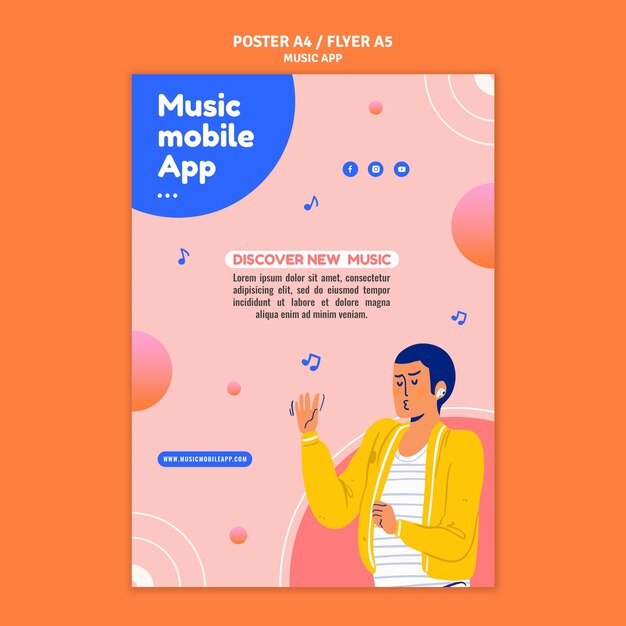 Plantilla de impresión de aplicación móvil de música
