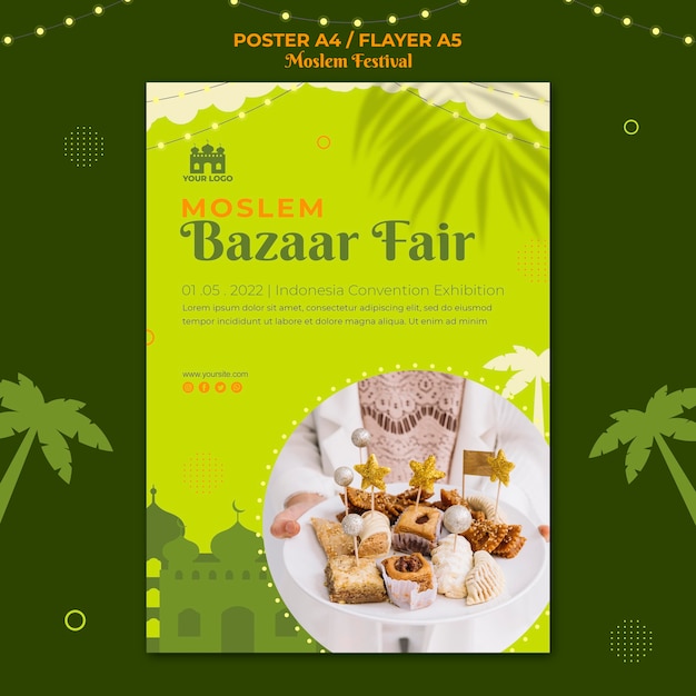 PSD gratuito plantilla de impresión de cartel de feria de bazar musulmán