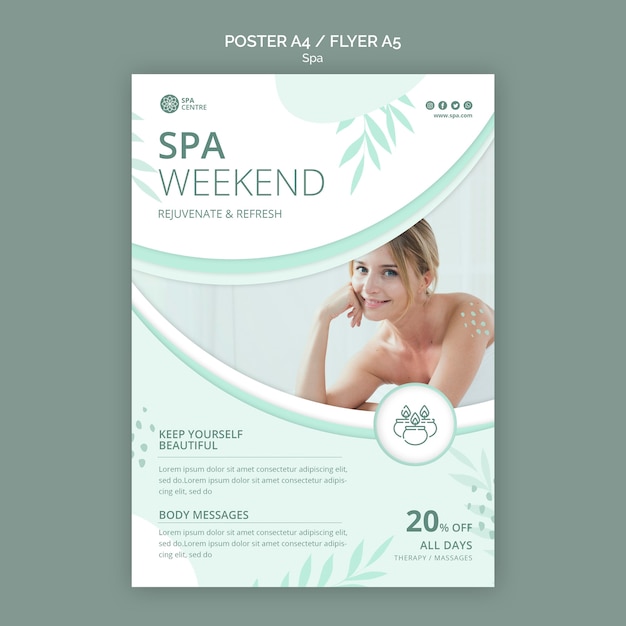 PSD gratuito plantilla de impresión de cartel de fin de semana de spa