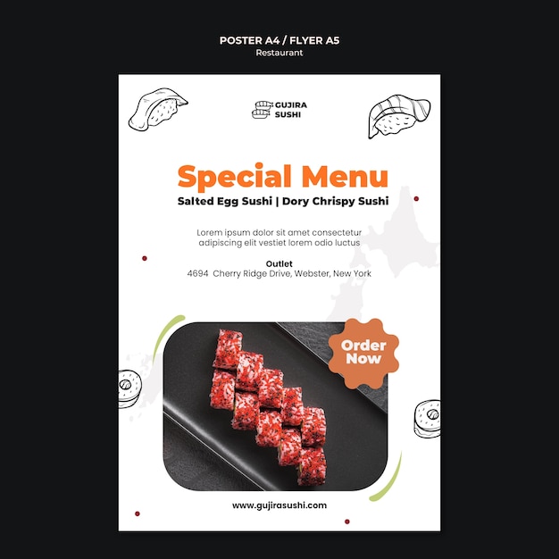 PSD gratuito plantilla de impresión de cartel de menú de restaurante especial de sushi