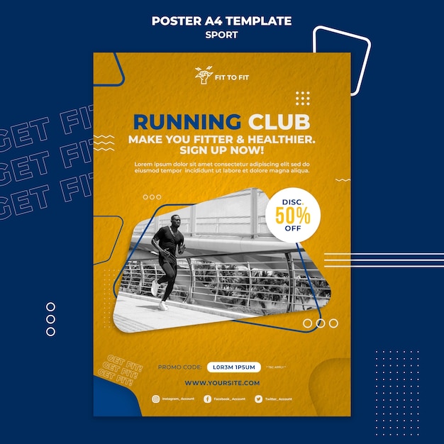 PSD gratuito plantilla de impresión de club de correr