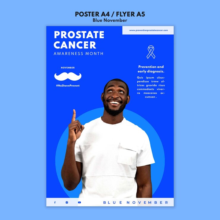 PSD gratuito plantilla de impresión de concientización sobre el cáncer de próstata con detalles azules