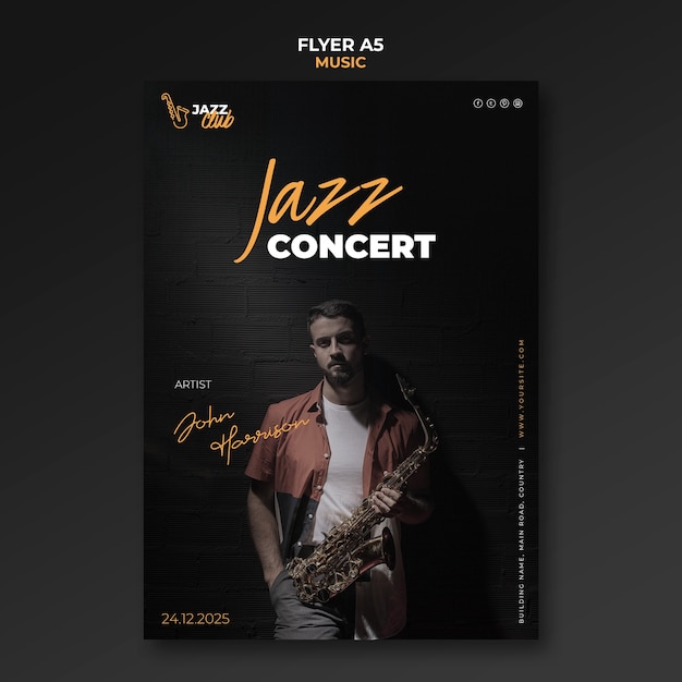 PSD gratuito plantilla de impresión de concierto de jazz