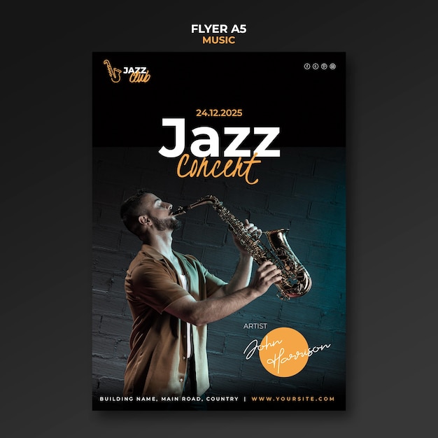 PSD gratuito plantilla de impresión de concierto de jazz