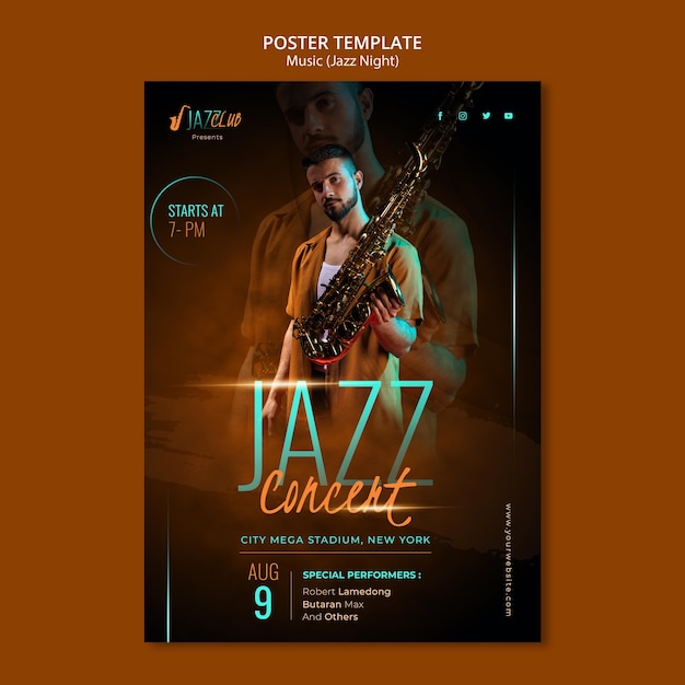 PSD gratuito plantilla de impresión de concierto de jazz