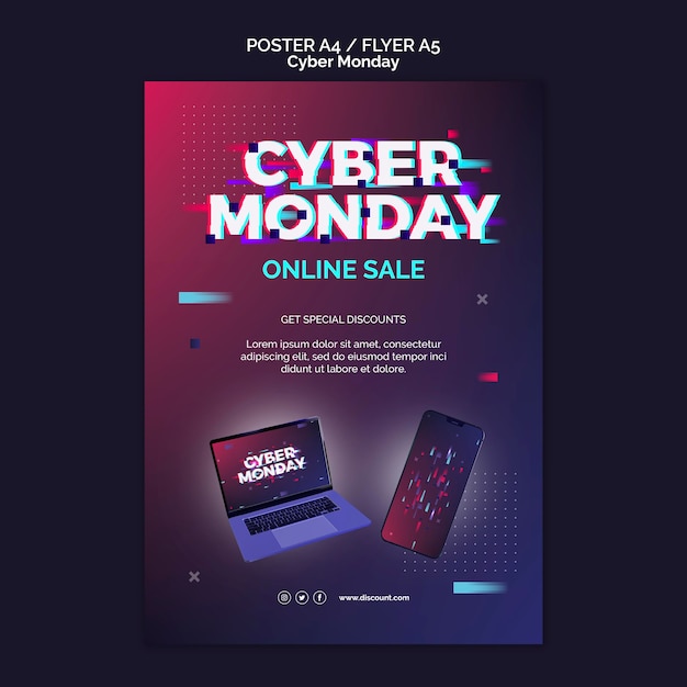 PSD gratuito plantilla de impresión de cyber monday futurista