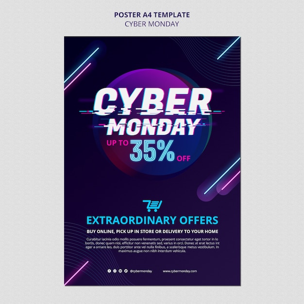 PSD gratuito plantilla de impresión de cyber monday futurista