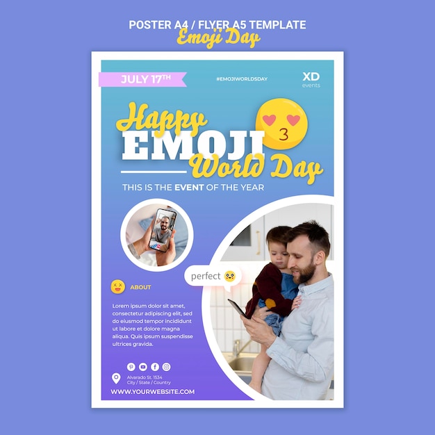 PSD gratuito plantilla de impresión del día de emoji